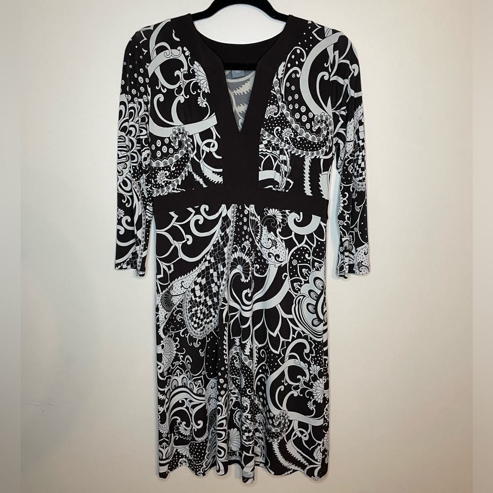 Ann Taylor Brown and Cream Paisley 3/4 Sleeve Dress, Size 2